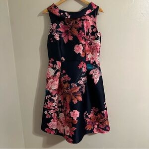 RSVP By Talbots Floral Sleeveless Dress, Size 10, Navy Blue Pink